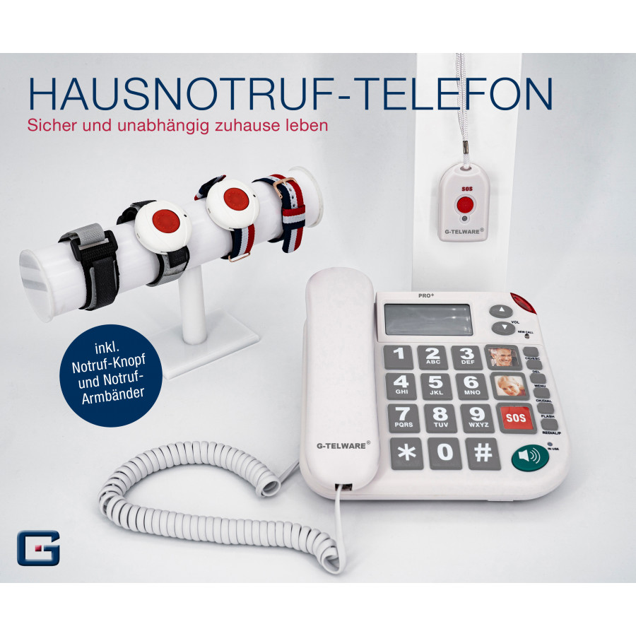 PRO+(G-TELWARE®)(pierwszy na świecie) technologia ciszy SOS telefon dla seniorów połączenie alarmowe 2025s/ SOSParam.einstellb.