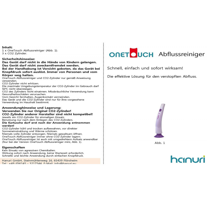 ONE TOUCH drain cleaner/ 1 push of a button/ With CO2 without aggressive chemicals