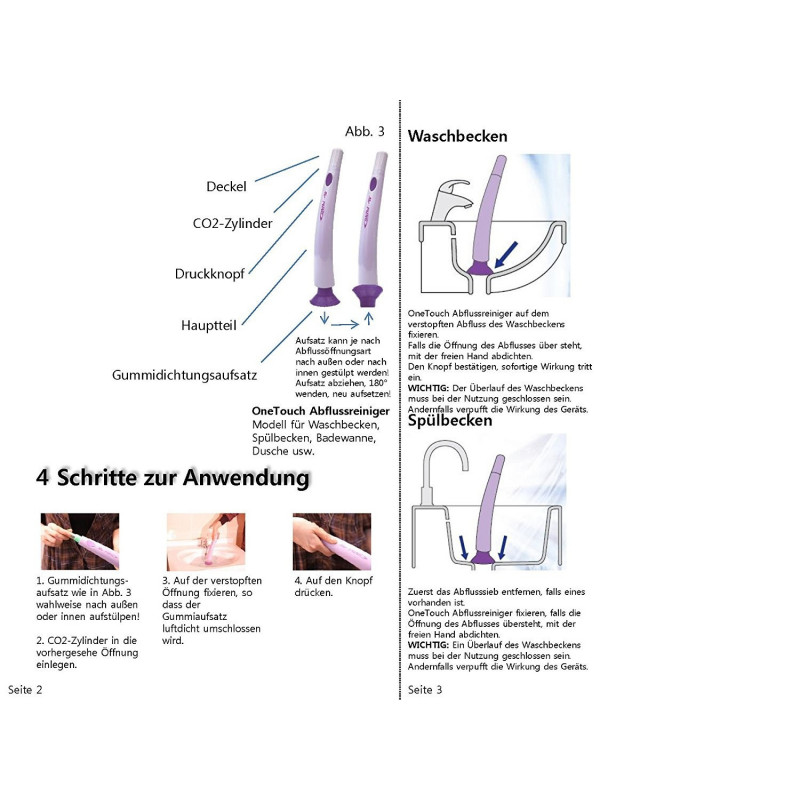 ONE TOUCH drain cleaner/ 1 pressione di un pulsante/ Con CO2 senza sostanze chimiche aggressive