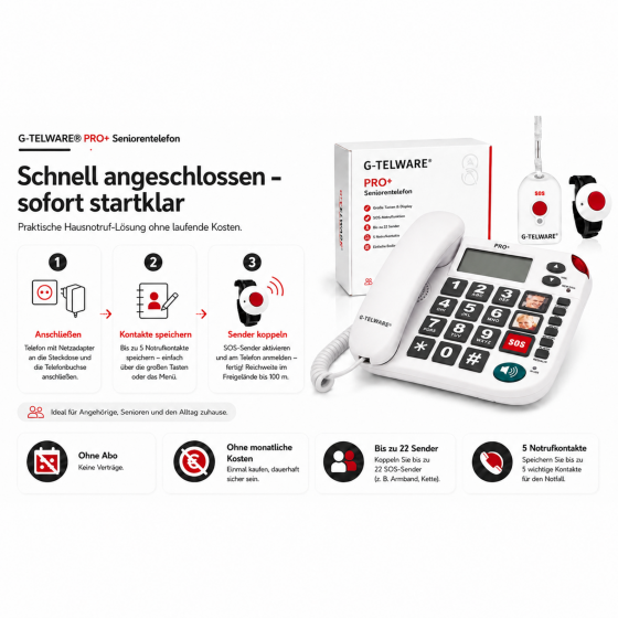 PRO+(G-TELWARE®)(primicia mundial) Silencio SOS tecnología teléfono senior Llamada de emergencia 2025s/ SOSParam.einstellb.