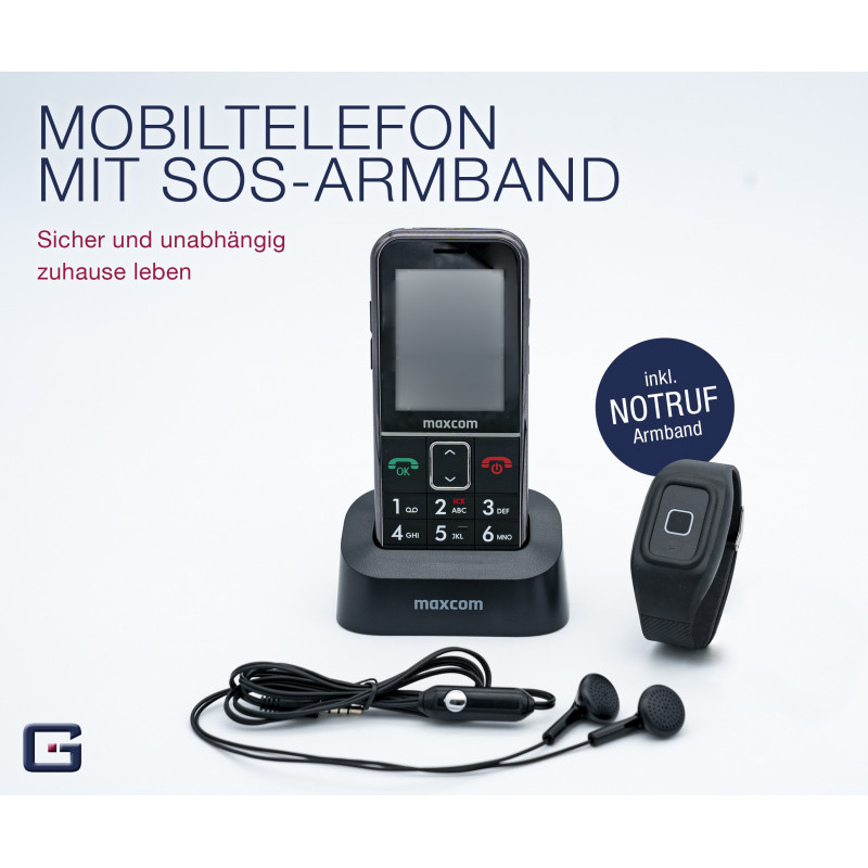 SENIOR HANDY GPS (Firmware 2021!)Emergency call bracelet Powered by G-TELWARE® cell phone, with RADIO BAND, GERMAN MENU