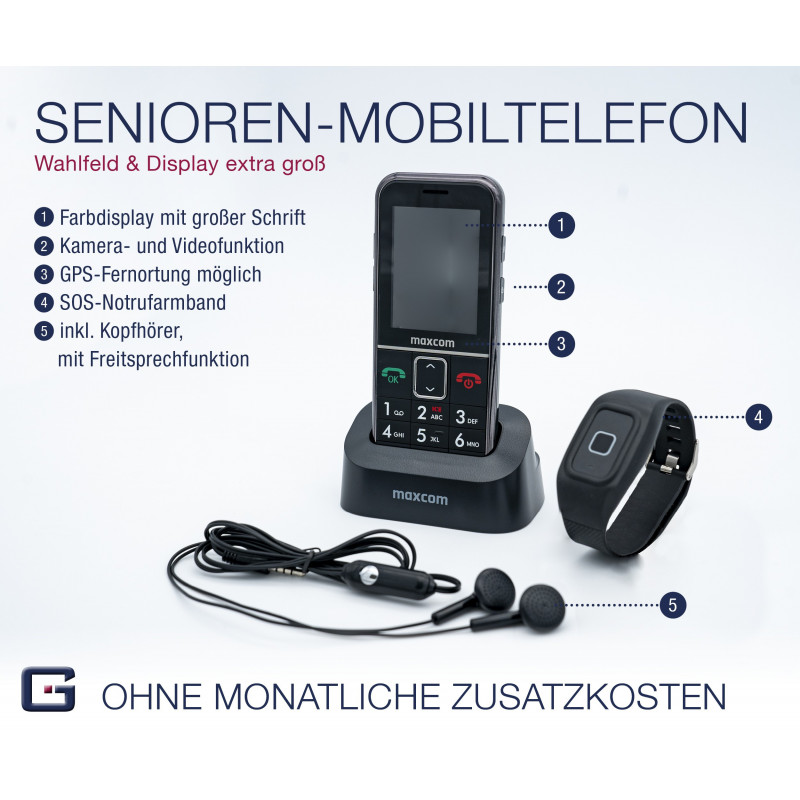 SENIOR HANDY GPS (Firmware 2021!)Pulsera de llamada de emergencia Accionada por teléfono móvil G-TELWARE®, con BANDA DE RADIO, M