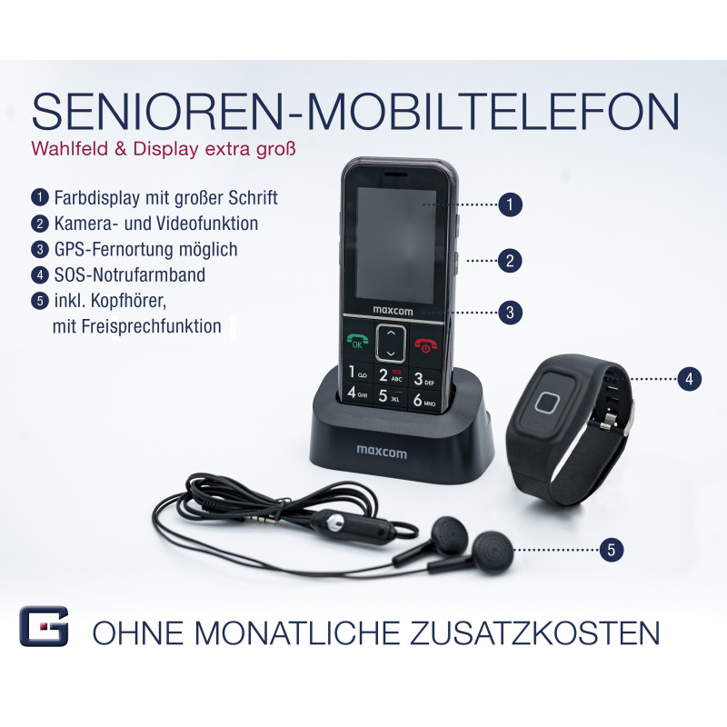 SENIOR HANDY GPS (Firmware 2021!)Pulsera de llamada de emergencia Accionada por teléfono móvil G-TELWARE®, con BANDA DE RADIO, M
