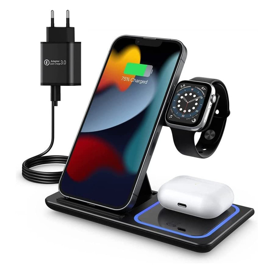 G-TELWARE® 3/4 en 1 plegable, carga inalámbrica, carga por inducción QI para iPhone/iWatch/Airpod/Android (3-IN-1, BLANCO NIEVE) G-TELWARE® 3/4 en 1 plegable, carga inalámbrica, carga por inducción QI para iPhone/iWatch/Airpod/Android (3-IN-1, BLANCO NIEVE)