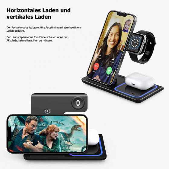 G-TELWARE® 3/4 in 1 foldable, wireless charging, QI induction charging for iPhone/iWatch/Airpod/Android (3-IN-1, SNOW WHITE) : A