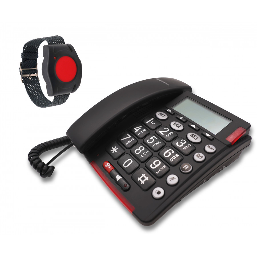 G-TELWARE® (ELDAT-Variante!) 2022/23er Modell Seniorentelefon Senioren-Notruf-Telefon mit Funk-SOS-Sender, schnurgebundenes Fest